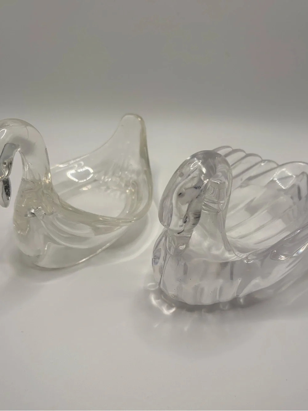 Set of 2 Acrylic Swan Trinkets Soap Dish Bathroom Decor Kitsch MCM Vanity Tray